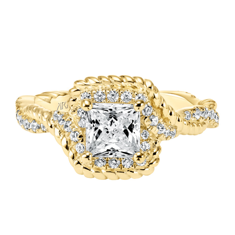 Artcarved Bridal Semi-Mounted with Side Stones Contemporary Rope Halo Engagement Ring Briana 14K Yellow Gold