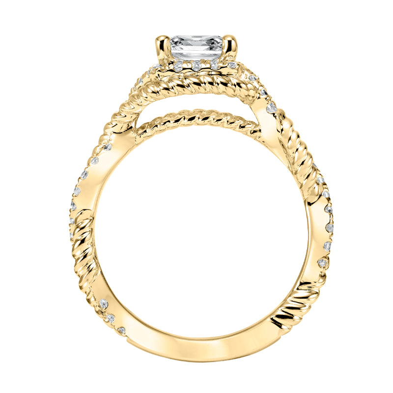 Artcarved Bridal Semi-Mounted with Side Stones Contemporary Rope Halo Engagement Ring Briana 14K Yellow Gold