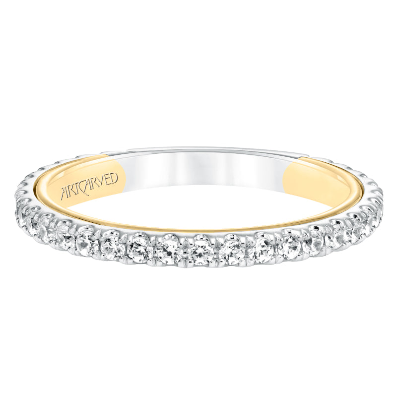 Artcarved Bridal Mounted with Side Stones Contemporary Twist Diamond Wedding Band Quinn 14K White Gold Primary & 14K Yellow Gold