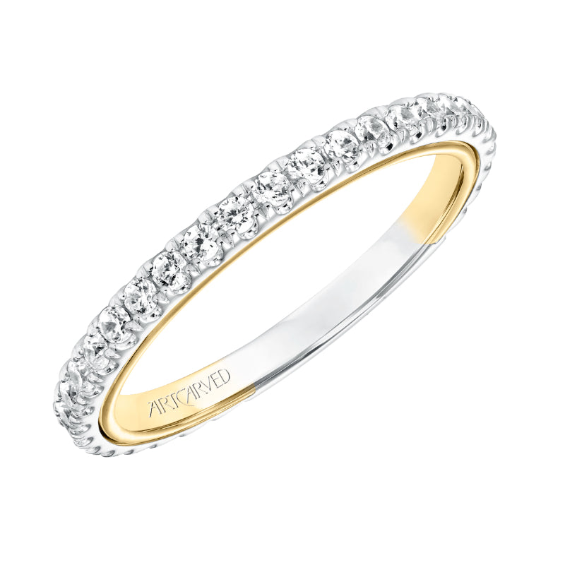 Artcarved Bridal Mounted with Side Stones Contemporary Twist Solitaire Diamond Wedding Band Tayla 14K White Gold Primary & 14K Yellow Gold