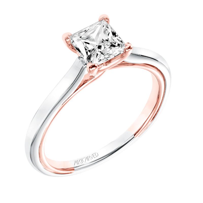 Artcarved Bridal Mounted with CZ Center Contemporary Twist Solitaire Engagement Ring Tayla 14K White Gold Primary & 14K Rose Gold