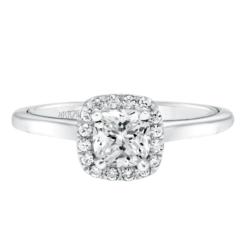 Artcarved Bridal Semi-Mounted with Side Stones Contemporary Twist Halo Engagement Ring Summer 14K White Gold