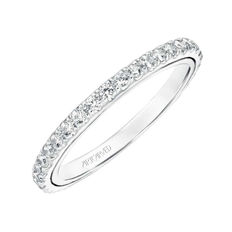 Artcarved Bridal Mounted with Side Stones Contemporary Twist Halo Diamond Wedding Band Summer 14K White Gold