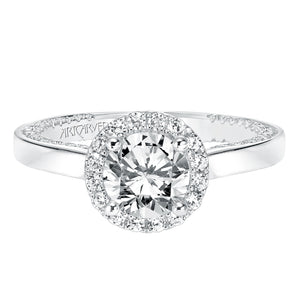 Artcarved Bridal Semi-Mounted with Side Stones Contemporary Twist Halo Engagement Ring Leilani 14K White Gold