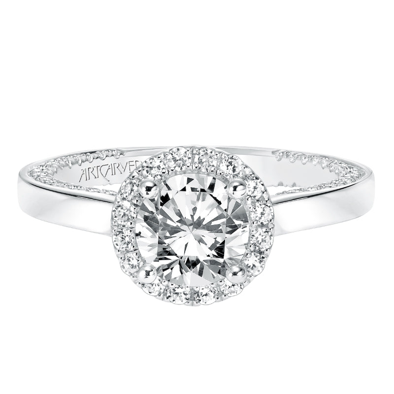 Artcarved Bridal Mounted with CZ Center Contemporary Twist Halo Engagement Ring Leilani 14K White Gold