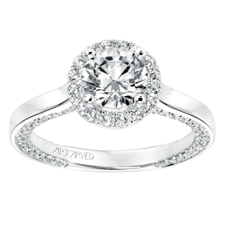 Artcarved Bridal Mounted with CZ Center Contemporary Twist Halo Engagement Ring Leilani 14K White Gold