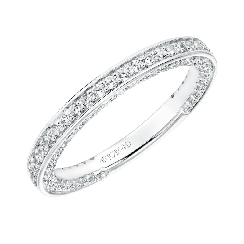 Artcarved Bridal Mounted with Side Stones Contemporary Twist Halo Diamond Wedding Band Leilani 14K White Gold