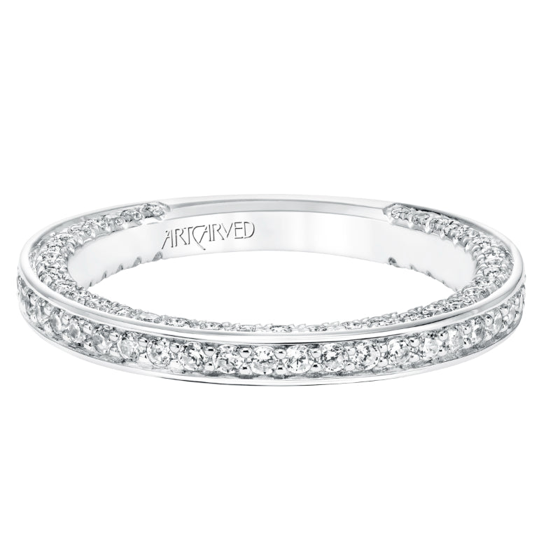 Artcarved Bridal Mounted with Side Stones Contemporary Twist Diamond Wedding Band Juno 14K White Gold