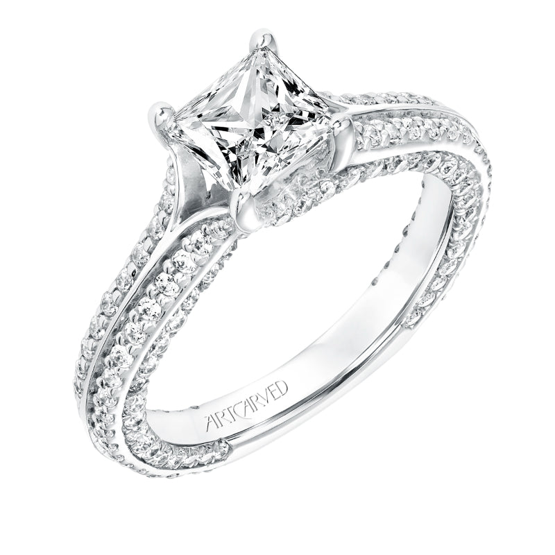 Artcarved Bridal Mounted with CZ Center Contemporary Twist Diamond Engagement Ring Theodora 14K White Gold