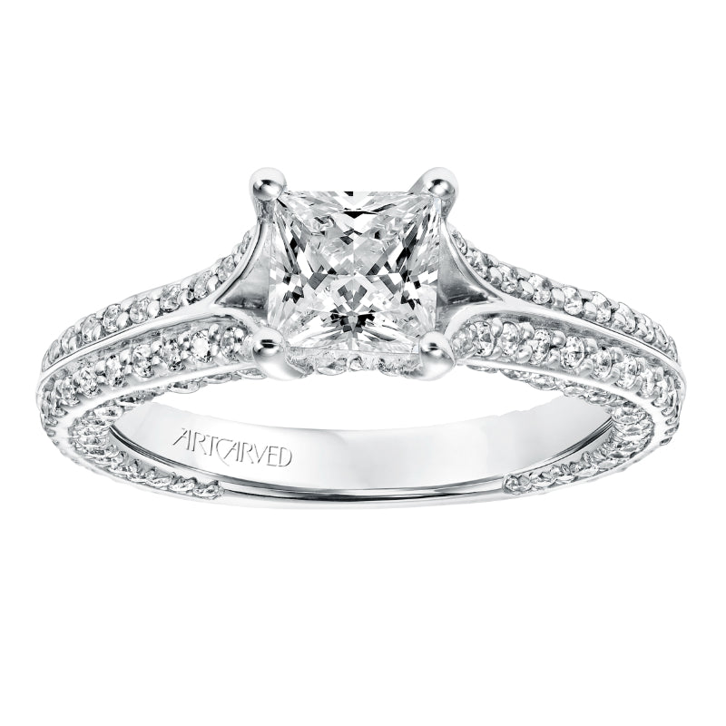 Artcarved Bridal Mounted with CZ Center Contemporary Twist Diamond Engagement Ring Theodora 14K White Gold