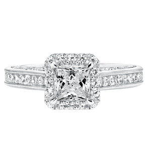 Artcarved Bridal Semi-Mounted with Side Stones Vintage Filigree Halo Engagement Ring Corene 14K White Gold