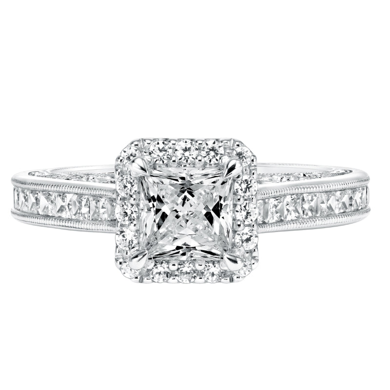 Artcarved Bridal Mounted with CZ Center Vintage Filigree Halo Engagement Ring Corene 14K White Gold