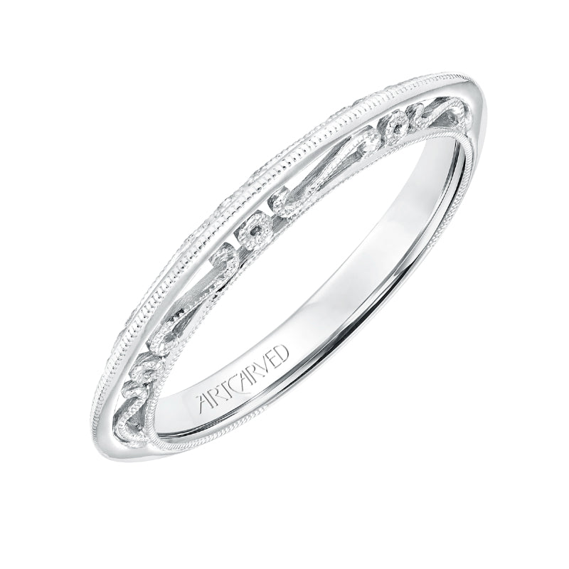 Artcarved Bridal Band No Stones Vintage Heritage Wedding Band Jessamine 14K White Gold