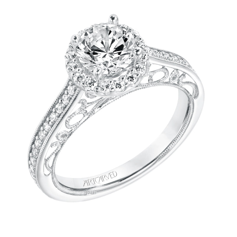 Artcarved Bridal Mounted with CZ Center Vintage Heritage Engagement Ring Indra 14K White Gold