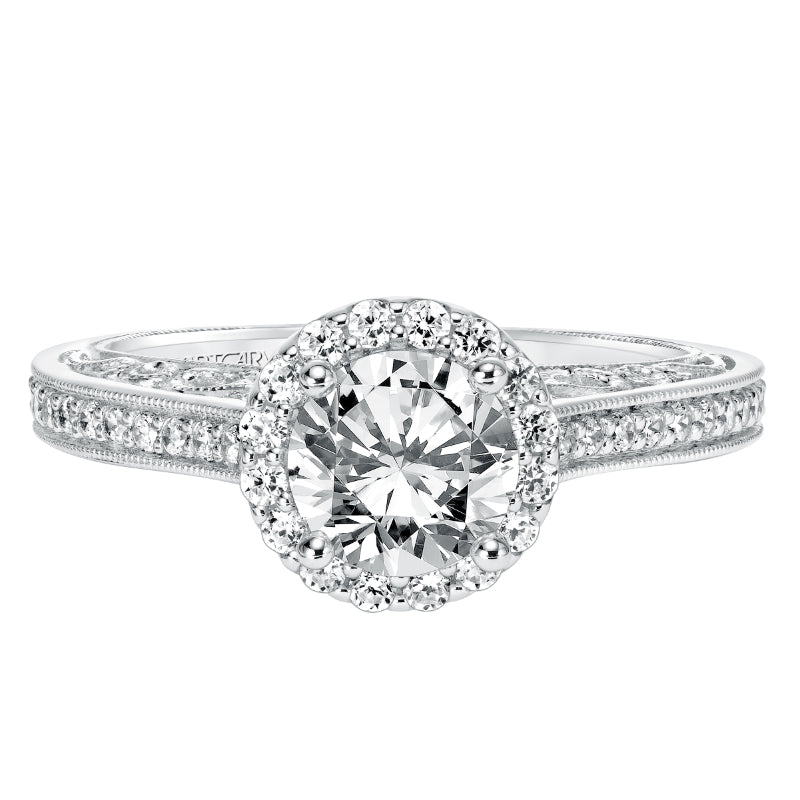 Artcarved Bridal Semi-Mounted with Side Stones Vintage Heritage Engagement Ring Indra 14K White Gold