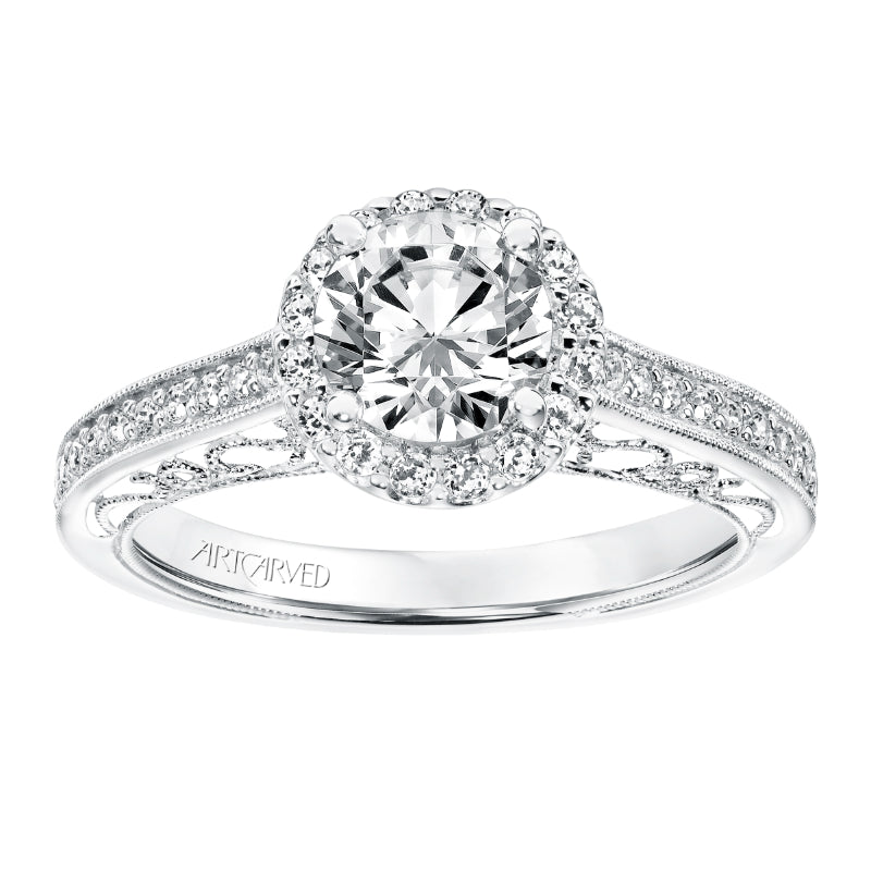 Artcarved Bridal Semi-Mounted with Side Stones Vintage Heritage Engagement Ring Indra 14K White Gold