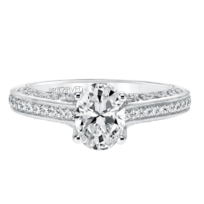 Artcarved Bridal Mounted with CZ Center Vintage Filigree Diamond Engagement Ring Ramona 14K White Gold