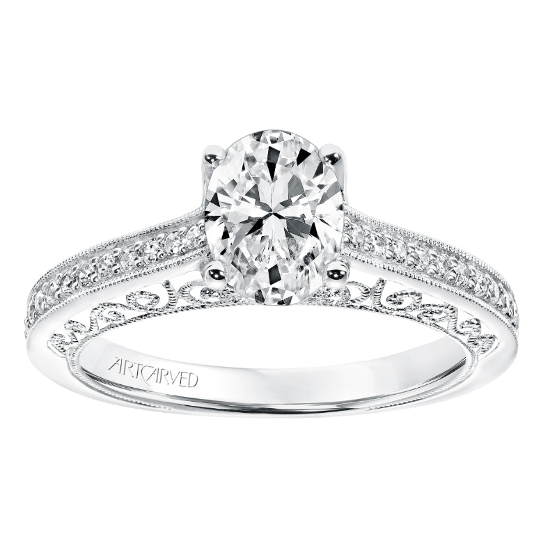 Artcarved Bridal Mounted with CZ Center Vintage Filigree Diamond Engagement Ring Ramona 14K White Gold