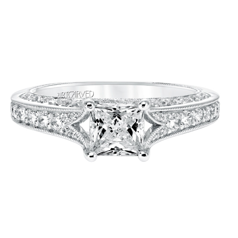 Artcarved Bridal Mounted with CZ Center Vintage Filigree Diamond Engagement Ring Savannah 14K White Gold