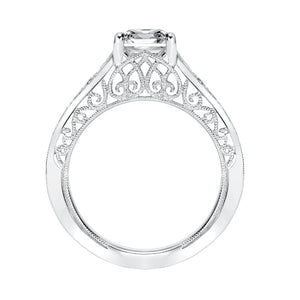 Artcarved Bridal Semi-Mounted with Side Stones Vintage Filigree Diamond Engagement Ring Savannah 14K White Gold