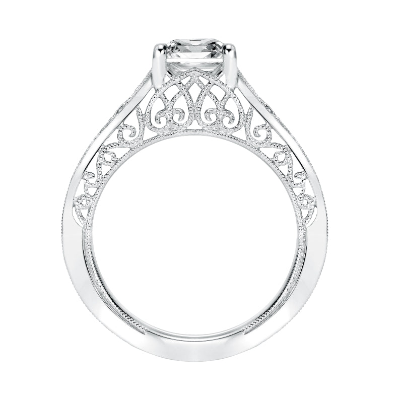 Artcarved Bridal Mounted with CZ Center Vintage Filigree Diamond Engagement Ring Savannah 14K White Gold