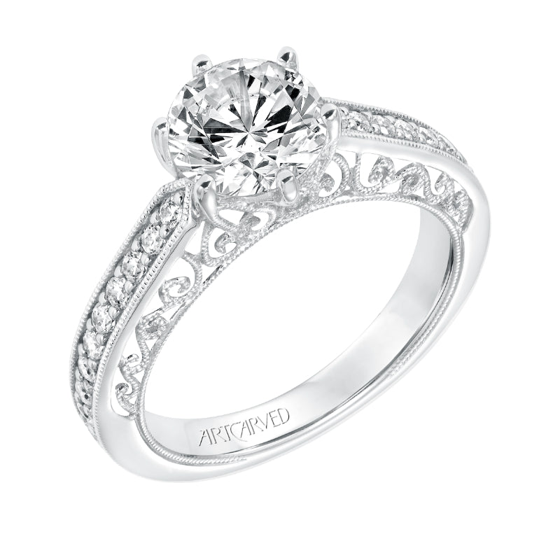 Artcarved Bridal Mounted with CZ Center Vintage Heritage Engagement Ring Cossette 14K White Gold