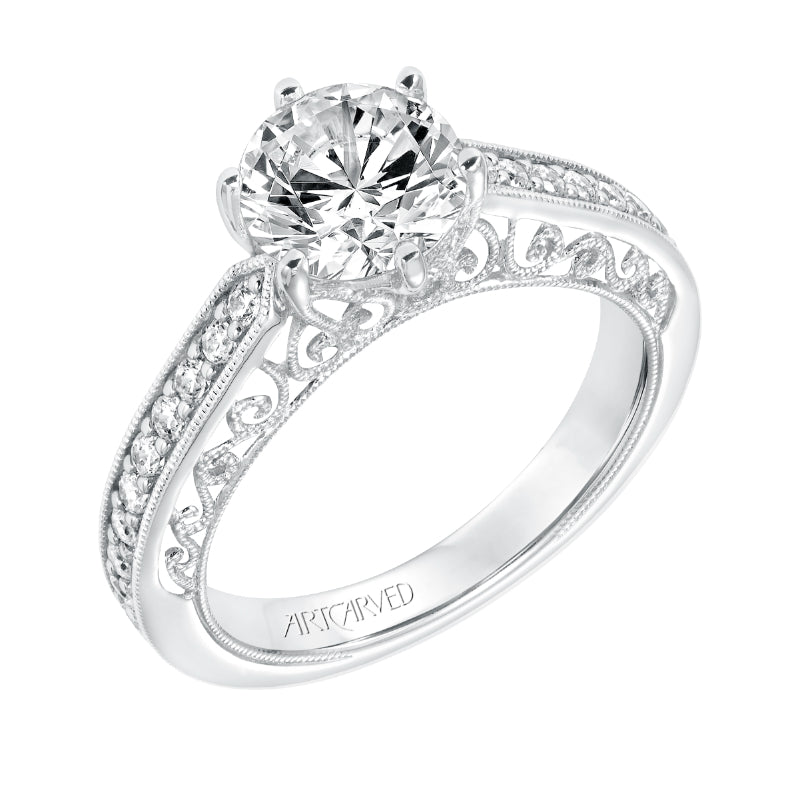 Artcarved Bridal Semi-Mounted with Side Stones Vintage Heritage Engagement Ring Cossette 14K White Gold