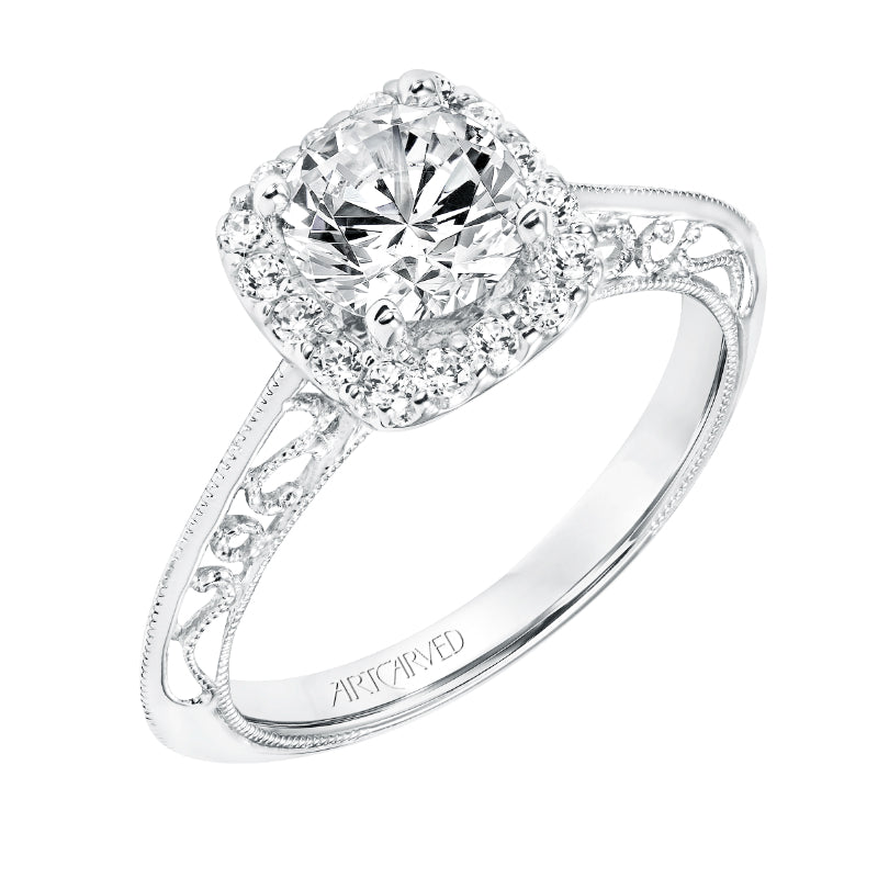 Artcarved Bridal Mounted with CZ Center Vintage Heritage Engagement Ring Audriana 14K White Gold