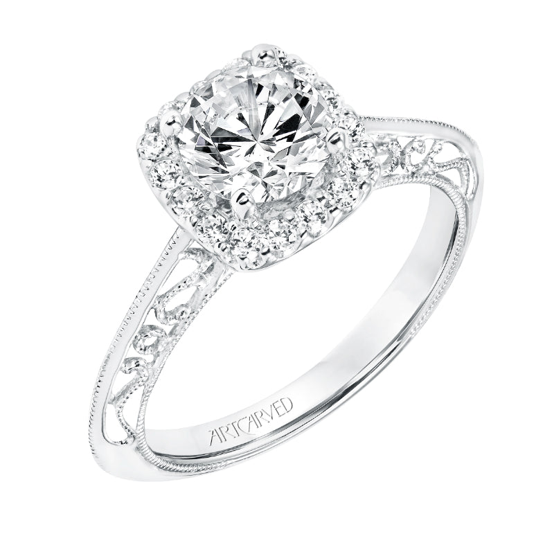 Artcarved Bridal Semi-Mounted with Side Stones Vintage Heritage Engagement Ring Audriana 14K White Gold