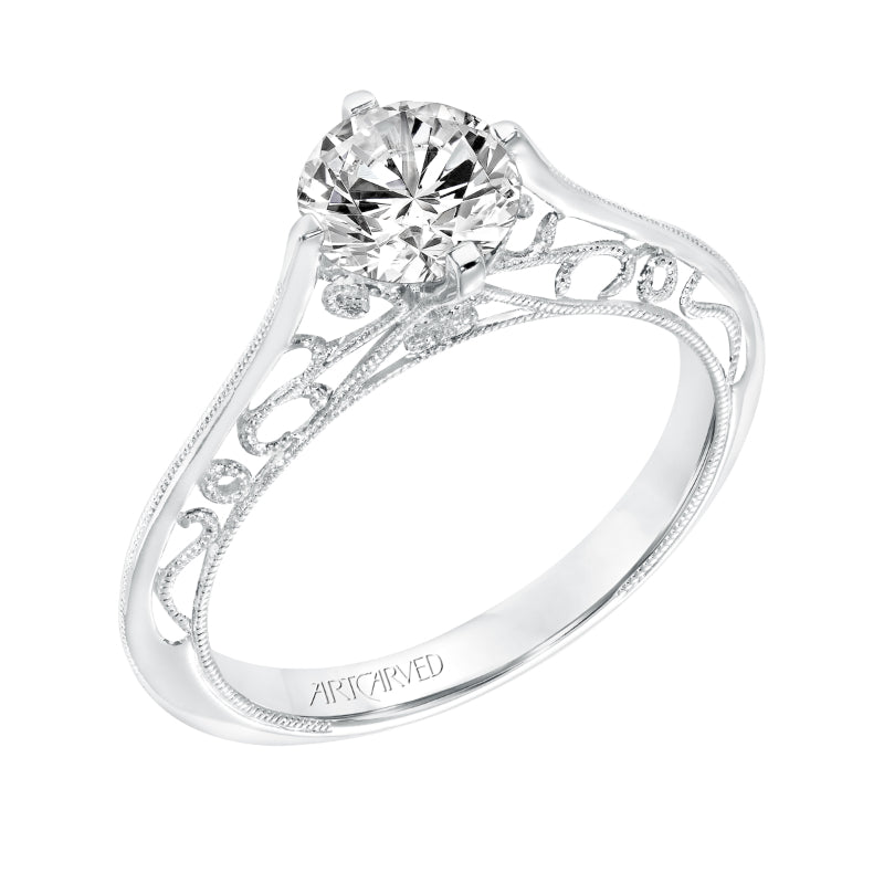 Artcarved Bridal Mounted with CZ Center Vintage Filigree Solitaire Engagement Ring Laurette 14K White Gold