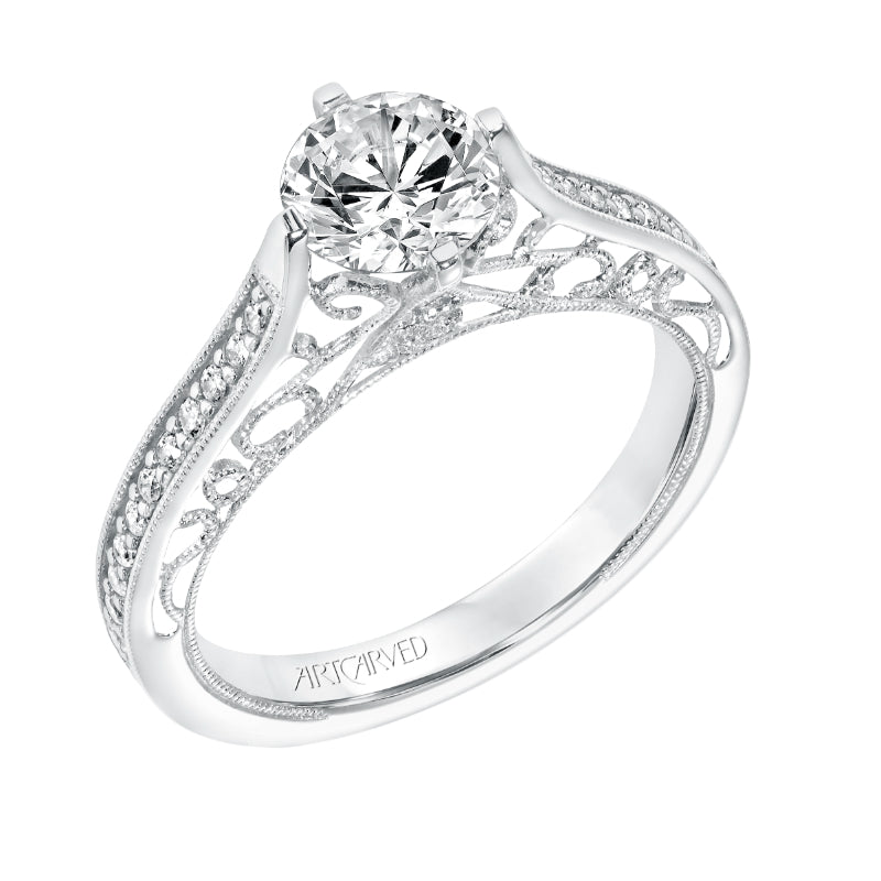 Artcarved Bridal Mounted with CZ Center Vintage Heritage Engagement Ring Juliana 14K White Gold