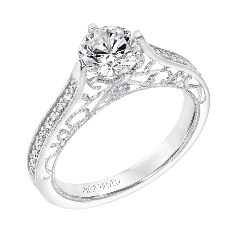 Artcarved Bridal Semi-Mounted with Side Stones Vintage Heritage Engagement Ring Juliana 14K White Gold