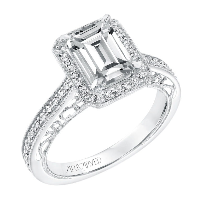 Artcarved Bridal Mounted with CZ Center Vintage Heritage Engagement Ring Velma 14K White Gold