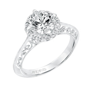 Artcarved Bridal Semi-Mounted with Side Stones Vintage Filigree Halo Engagement Ring Isador 14K White Gold