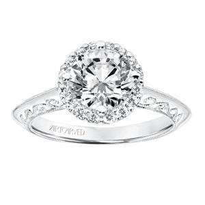 Artcarved Bridal Semi-Mounted with Side Stones Vintage Filigree Halo Engagement Ring Isador 14K White Gold