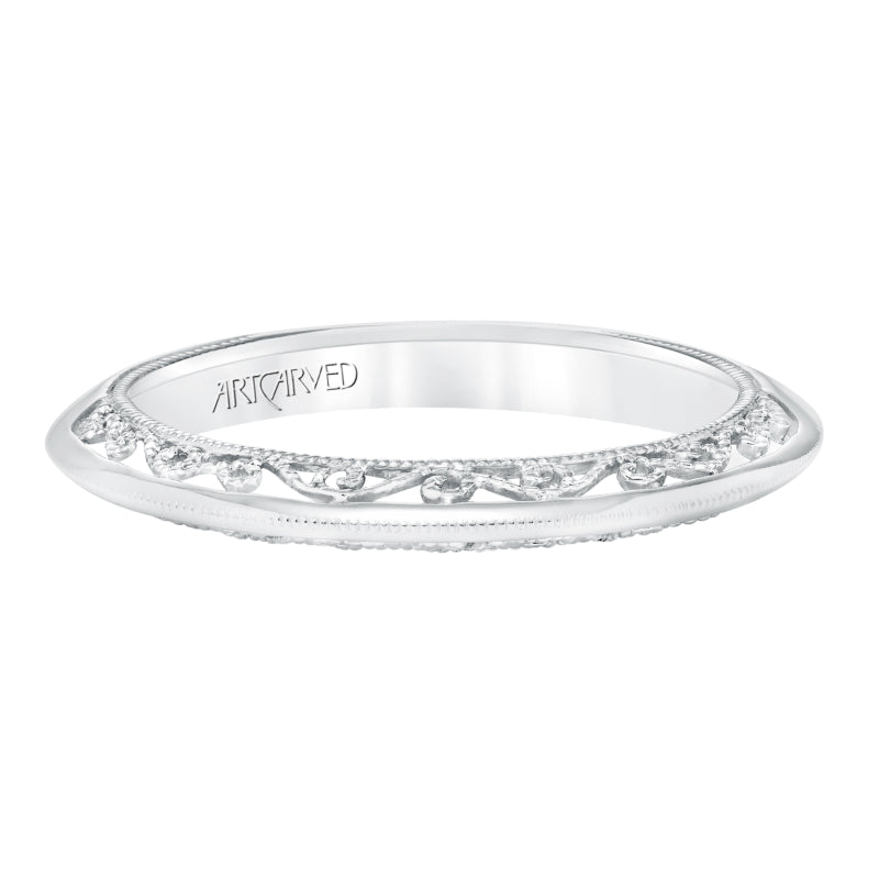 Artcarved Bridal Band No Stones Vintage Filigree Halo Wedding Band Isador 14K White Gold