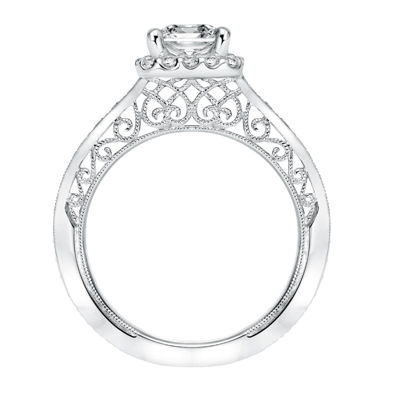 Artcarved Bridal Mounted with CZ Center Vintage Filigree Halo Engagement Ring Octavia 14K White Gold