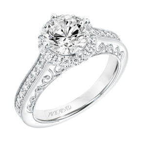 Artcarved Bridal Mounted with CZ Center Vintage Filigree Halo Engagement Ring Eris 14K White Gold