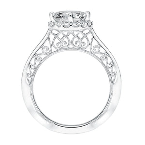 Artcarved Bridal Mounted with CZ Center Vintage Filigree Halo Engagement Ring Eris 14K White Gold