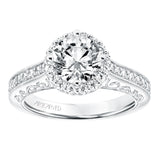 Artcarved Bridal Semi-Mounted with Side Stones Vintage Filigree Halo Engagement Ring Eris 14K White Gold