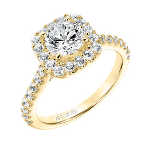 Artcarved Bridal Semi-Mounted with Side Stones Classic Halo Engagement Ring Lenore 14K Yellow Gold