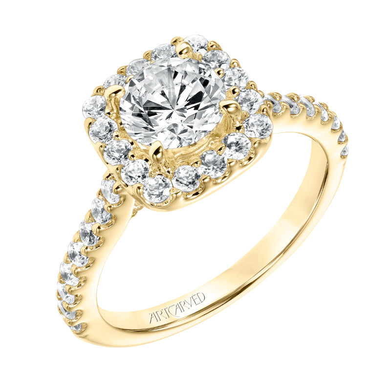 Artcarved Bridal Mounted with CZ Center Classic Halo Engagement Ring Lenore 14K Yellow Gold
