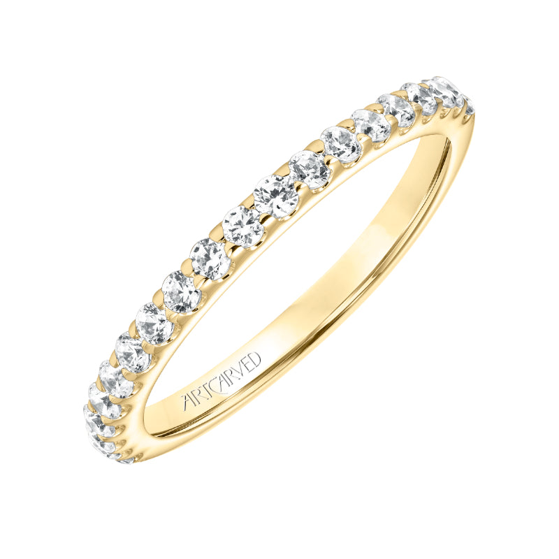 Artcarved Bridal Mounted with Side Stones Classic Halo Diamond Wedding Band Lenore 14K Yellow Gold