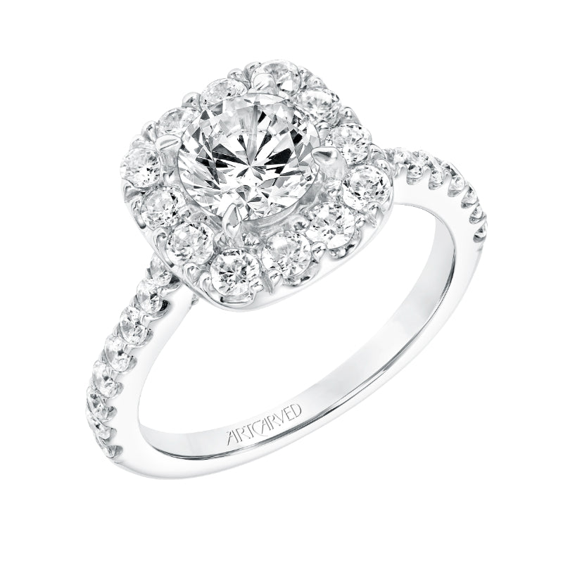 Artcarved Bridal Mounted with CZ Center Classic Halo Engagement Ring Frances 14K White Gold