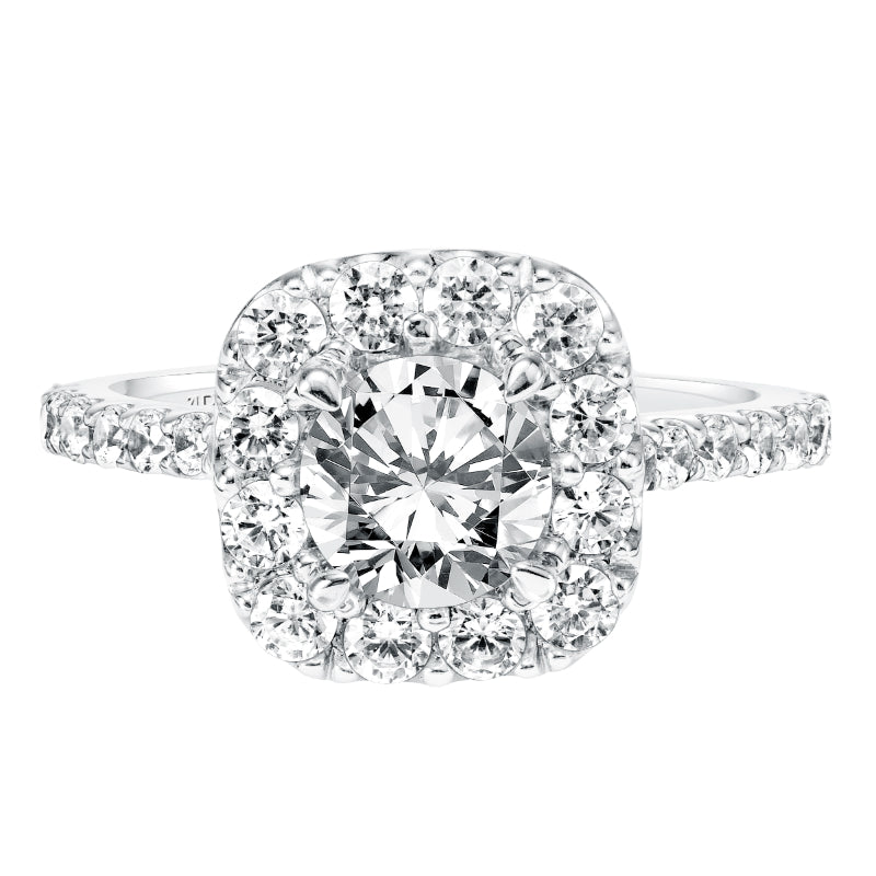 Artcarved Bridal Semi-Mounted with Side Stones Classic Halo Engagement Ring Frances 14K White Gold