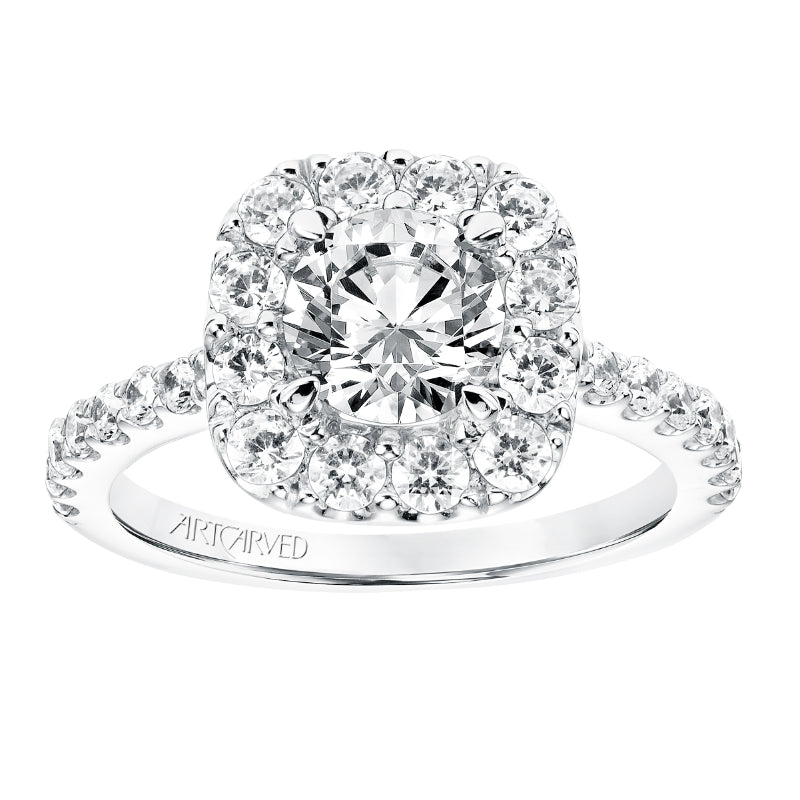 Artcarved Bridal Semi-Mounted with Side Stones Classic Halo Engagement Ring Frances 14K White Gold