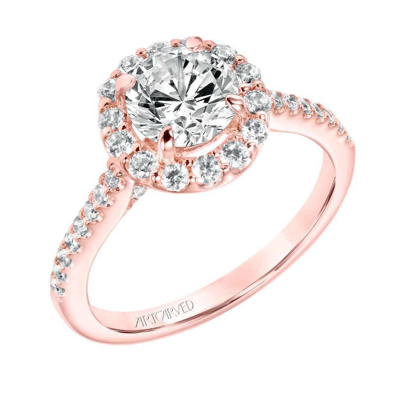 Artcarved Bridal Semi-Mounted with Side Stones Classic Halo Engagement Ring Judith 14K Rose Gold