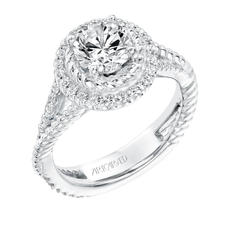 Artcarved Bridal Mounted with CZ Center Contemporary Rope Halo Engagement Ring Skyla 14K White Gold