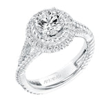 Artcarved Bridal Semi-Mounted with Side Stones Contemporary Rope Halo Engagement Ring Skyla 14K White Gold