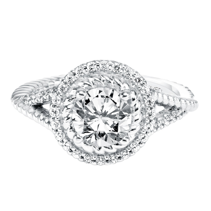 Artcarved Bridal Semi-Mounted with Side Stones Contemporary Rope Halo Engagement Ring Skyla 14K White Gold